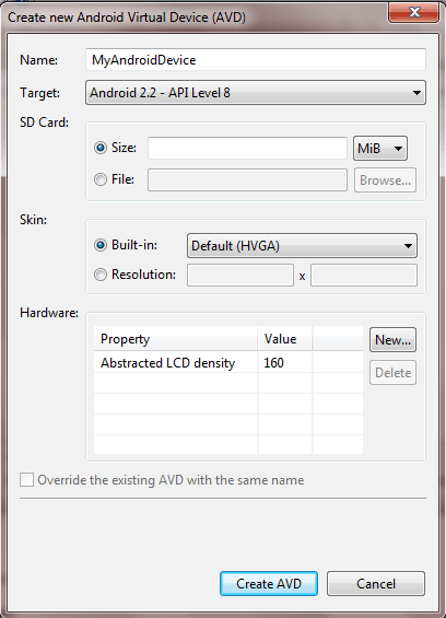 android virtual device setup