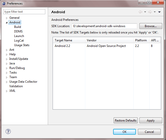 android installation configuring ADT plugin